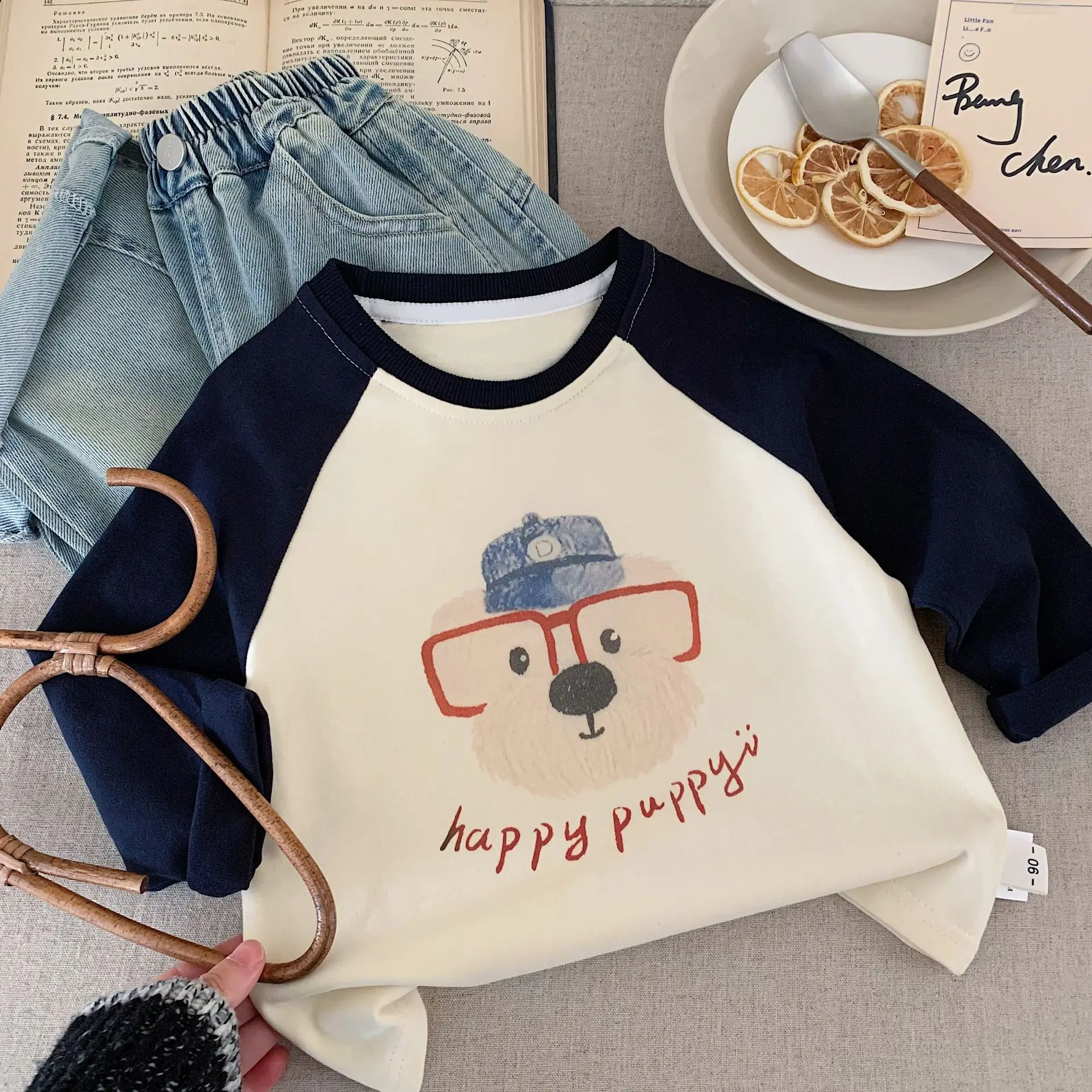 

Childrens Long Sleeve T Shirt 2025 Autumn New Korean Cartoon Pullover Top for Boys and Girls