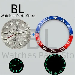 BLIGER 29mm Meteorite Watch Dial With Red GMT Hands Blue Red Bezel Suitable For 40mm Men's Watch Case NH34 Movement Luminous