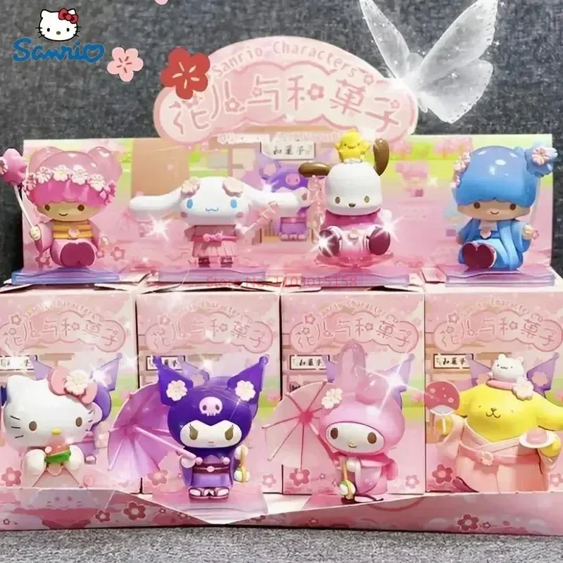 Original Sanrio Blind Box Anime Figure Kuromi My Melody Cinnamoroll Action Figurines Blossom And Wagashi Series Cartoon Decor