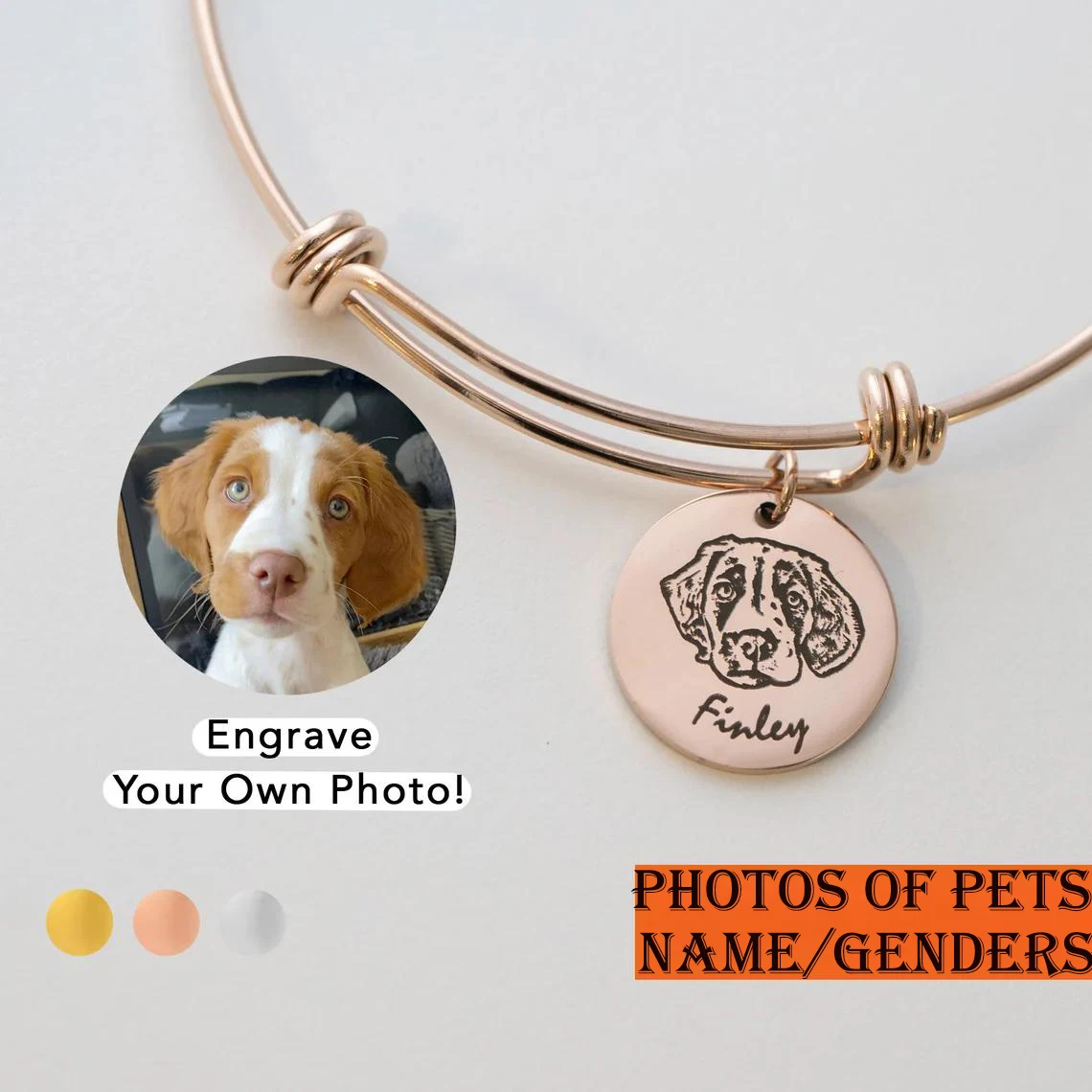 

Custom Animal Pet Portrait Name Image Stainless Steel Personalized Gifts Portrait Bracelet Bangle Bracelet With Charms Memorial