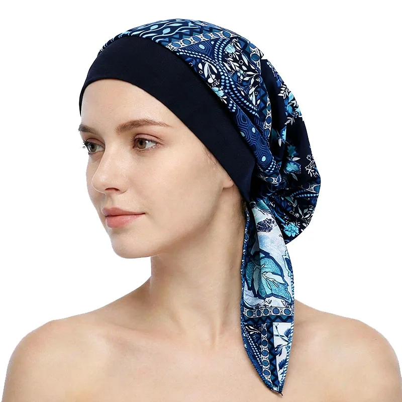 Neue Muslimische Vorgefertigte Blumenbedruckte Hijab-Turban-Mütze für Frauen, Innenmütze, Chemomütze, Haarverlust-Kopftuch – Detail 11