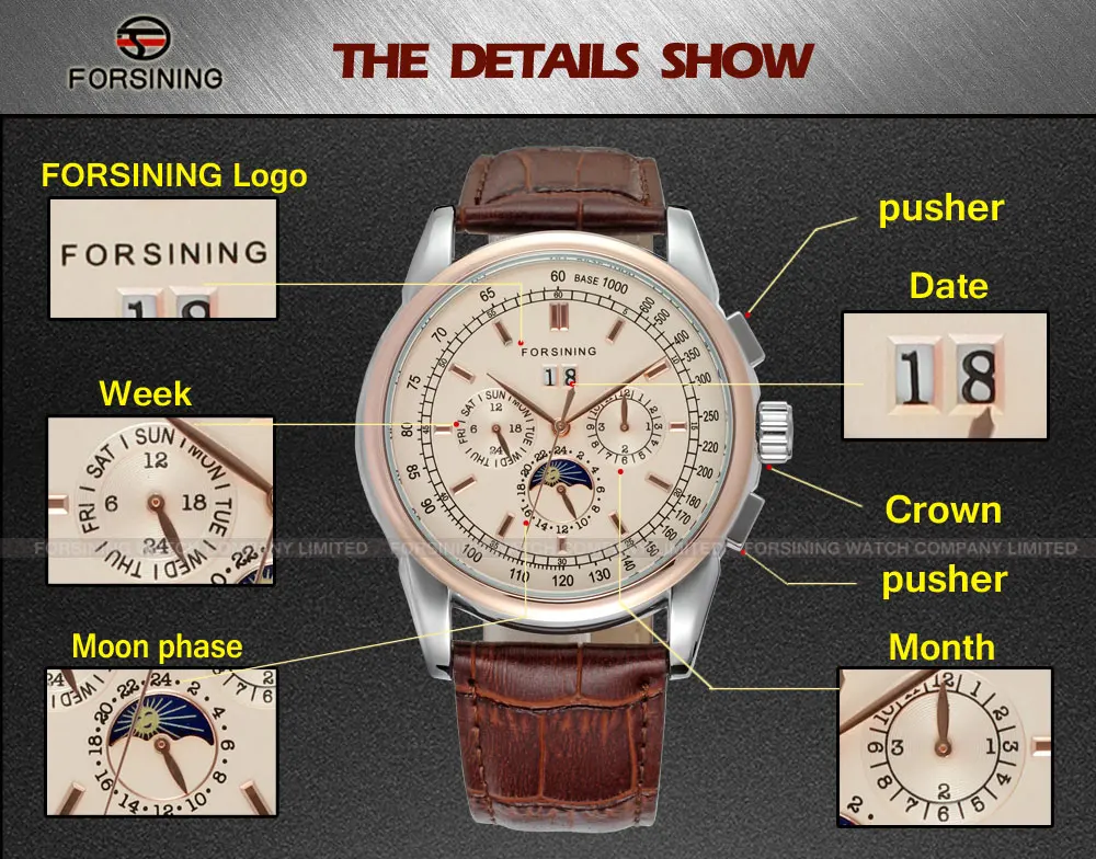 2026New Replica Moon Phase Multifunctional Automatic Man Watch Mechanical Waterproof Leather High-End Luxury Elegant Wrist Clock