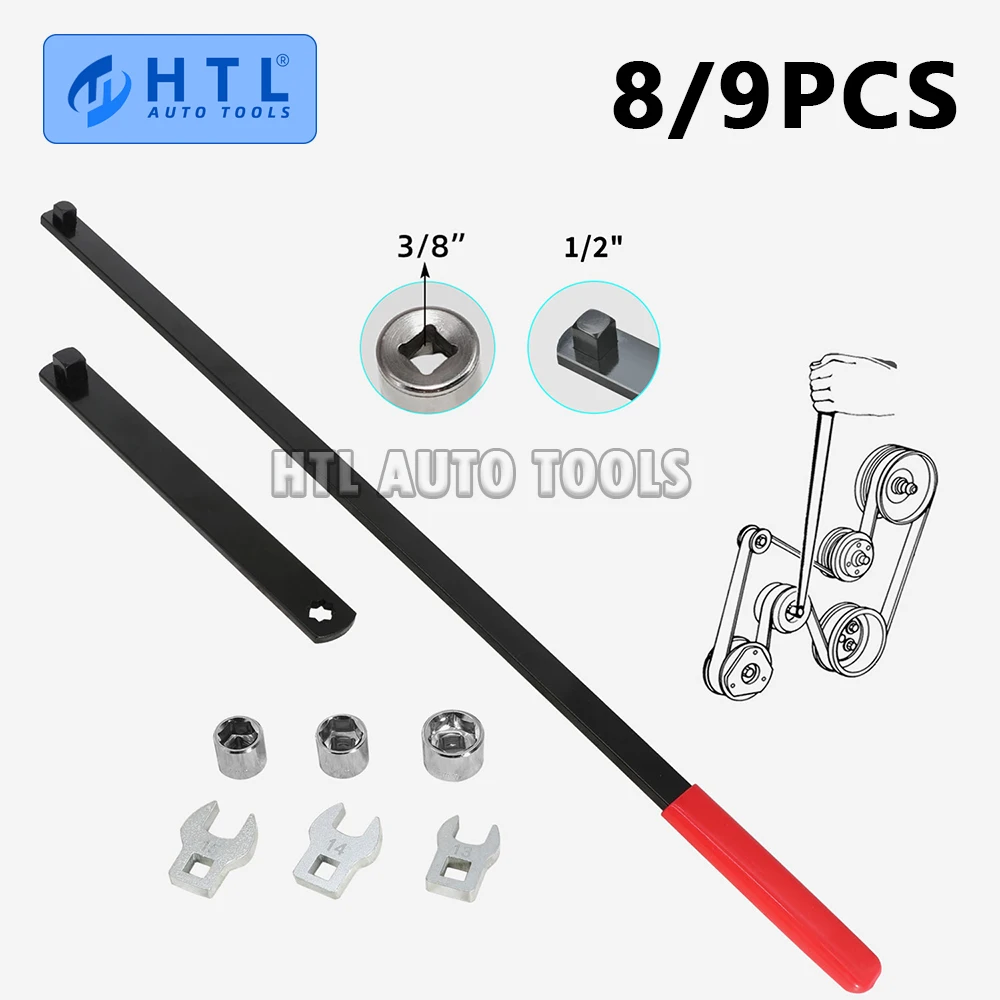 

8/9PCS Universal Serpentine Belt Tool Kit 3/8" & 1/2" Drive Belt Adjust Tightener Wrench Set