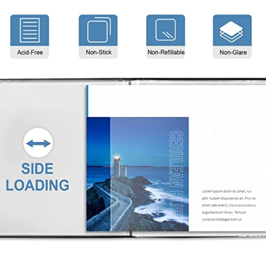 مجلد منظر طبيعي 8.5 × 11 بأكمام 40 جيبًا يعرض كتاب عرض 80 صفحة 8.5 بوصة × 11 بوصة حجم الحروف ورق أفقي