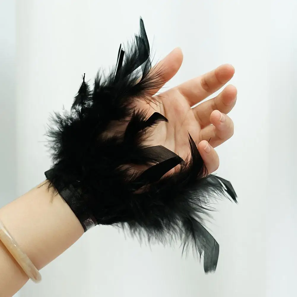 1pc Ostrich Feather Cuff Wrist Sleeve Women Cute Plush Handband Ostrich Bracelet Silk Shirt Elegant Stage Performance Supplies