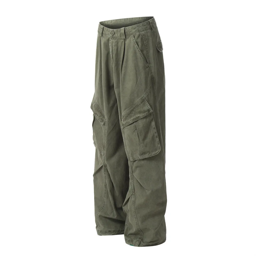 النمط الأمريكي أزياء الرجال فضفاضة بسيطة الأساسية عارضة العصرية اليومية واسعة الساق مستقيم غسلها البضائع السراويل الذكور السراويل الملابس