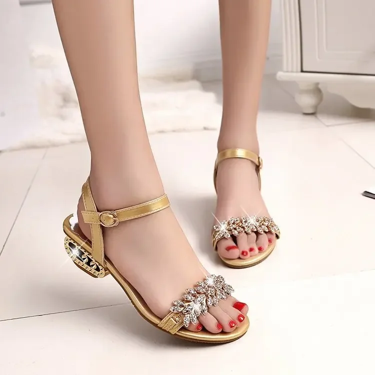 Spring and Summer Women Sandals 2025 Open Toe Sandals Female Sexy Low with Non-slip Rhinestones High Heels Sandals34-41