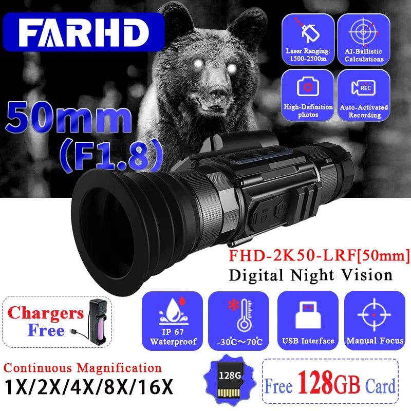 

FARHD 1080P Night Vision for Hunting Digital Infrared Optical 8X Night Vision Monocular Long Range Telescope