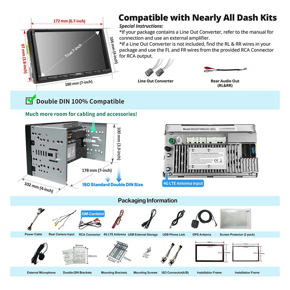 7 inch Double 2 Din Android Car Stereo 4G WIFI GPS Bluetooth