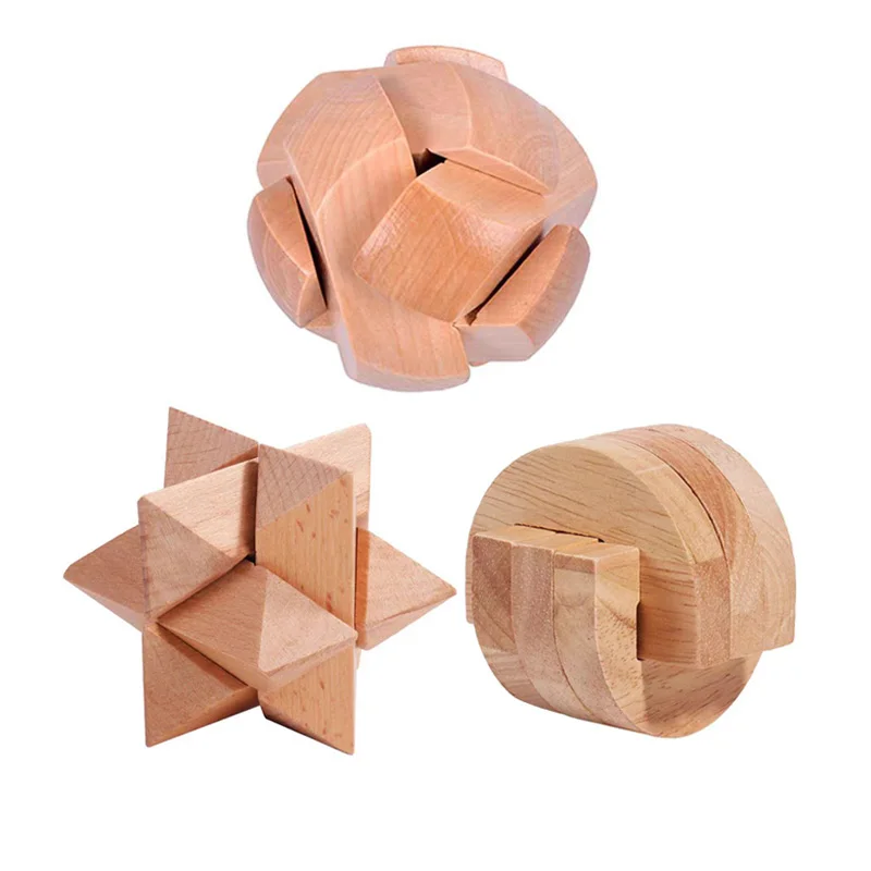 Classic Luban Lock Puzzle 3PCS Set Wooden Brain Teaser For Adults
