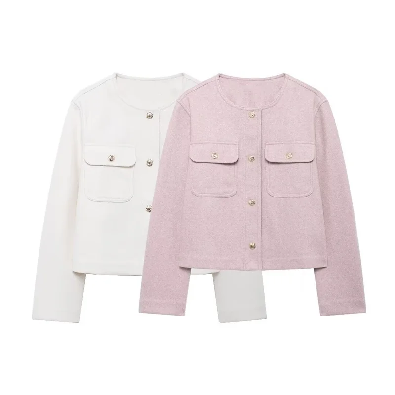 

Осеннее Женское пальто, новинка 2024, модное короткое пальто с круглым вырезом и длинным рукавом, элегантная уличная одежда, женская верхняя одежда