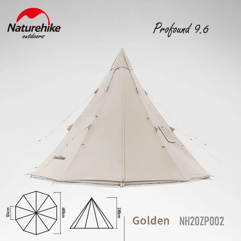 Naturehike Profound 9.6 Camping Cotton Pyramid Tent Big Space 5-8 Persons Tent with Stove Pipe Hole Waterproof Hiking Fishing