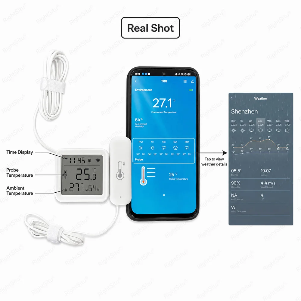 Externer Temperatur- und Feuchtigkeitssensor Tuya WiFi Zigbee Wasserdichte Sonde Thermometer Hygrometer für Pool und Aquarium Smart Life – Detail 2