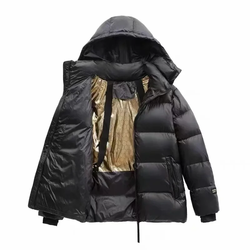 Black and gold loose coat high quality white duck down wash-free jacket for men women couples short thickened