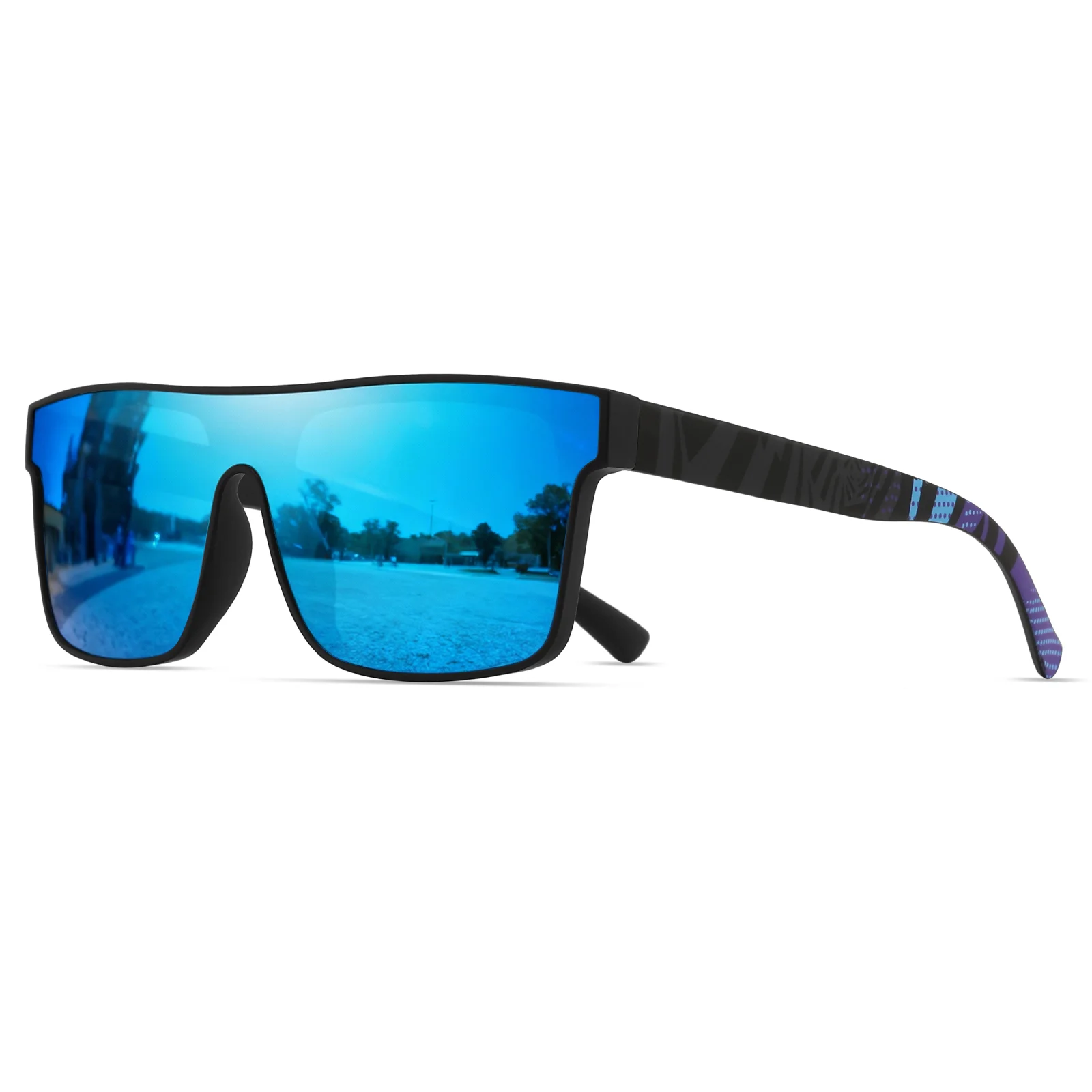 Klassieke vierkante mode-sportzonnebril - Gedessineerde tempels, unisex voor fietsen, wandelen, reizen - perfect cadeau