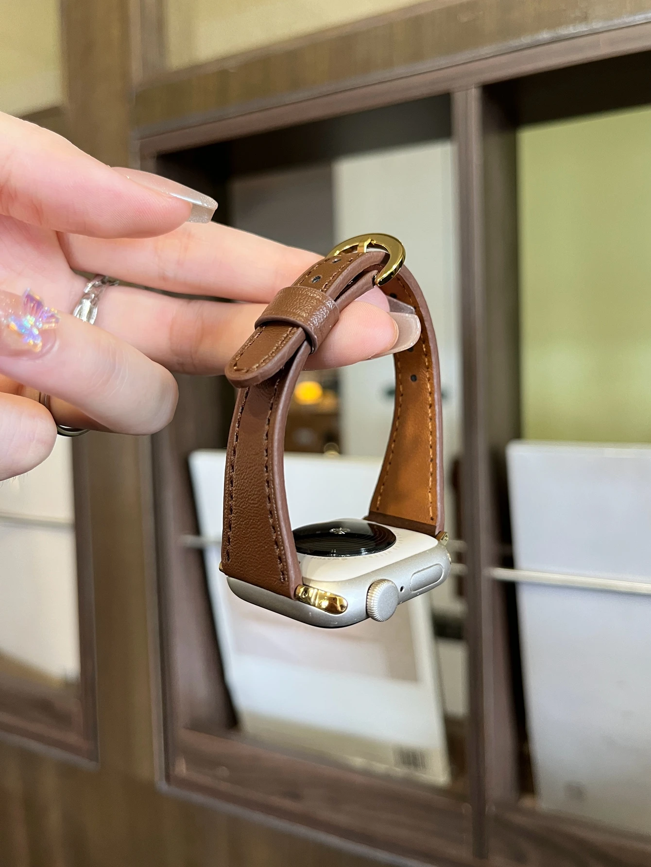 رقيقة ل سوار ساعة أبل البني النساء الترا 10/9/8/7/6/5/4/3/2/ 38 مللي متر 40 مللي متر 41 مللي متر 42 مللي متر 44 مللي متر 45 مللي متر 46 مللي متر حلقة جلدية