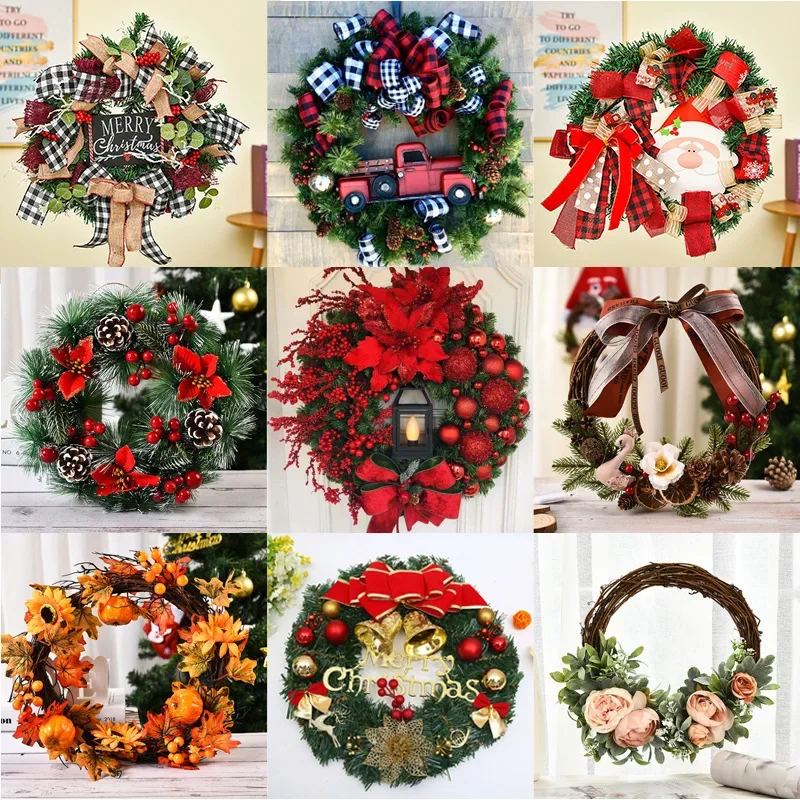 2024 New Year Christmas Wreaths Door Hanging 30cm Large Christmas Wreath for Door Window Artificial Hanging Home Party Decor