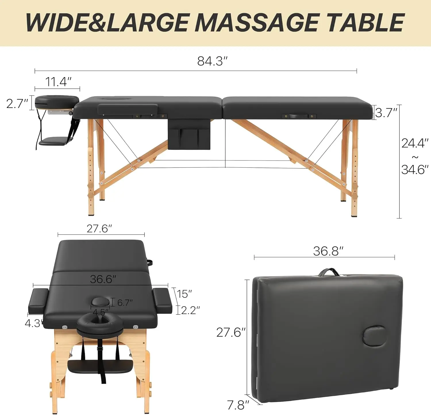 Memory Foam Massage Table Premium Portable Massage Bed Height Adjustable, 84 Inches Long 28 Wide Home Salon Spa Bed Tattoo Table