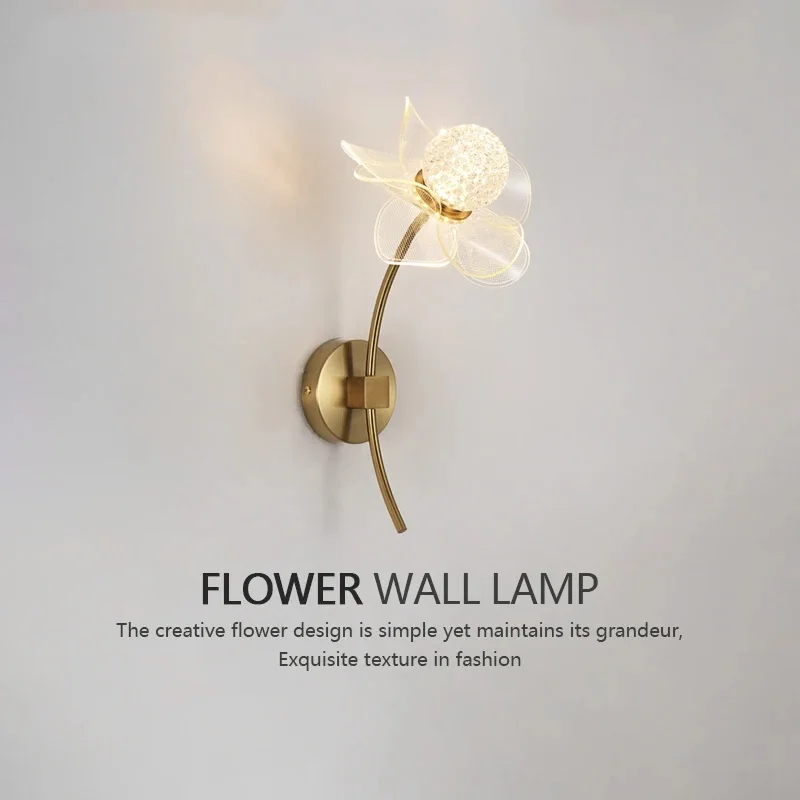 Modern LED wall lamp Electroplated Flower Shaped Bedroom Bedside Light Study Dining Room Living Room Background Decoration Lamp