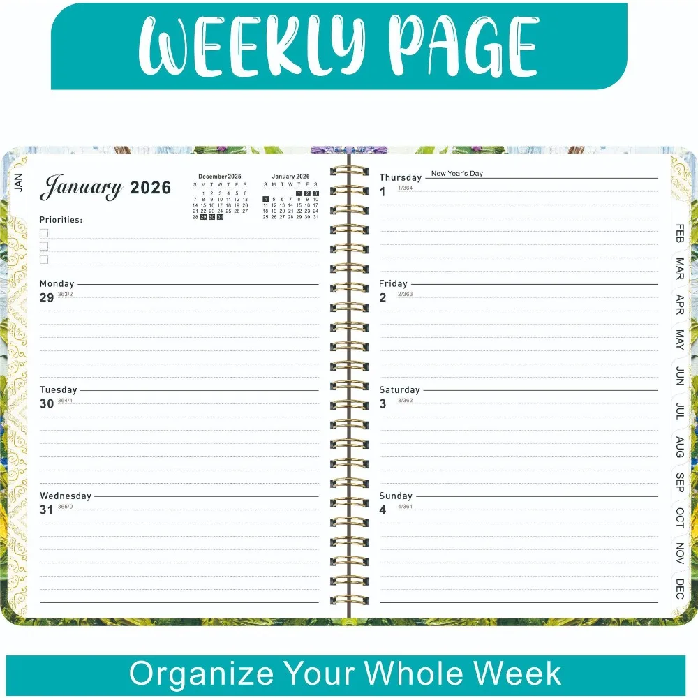 2026 دفتر اللغة الإنجليزية A5 دفتر الملف المعدني خطة أسبوعية جدول كتاب مخطط الكتاب