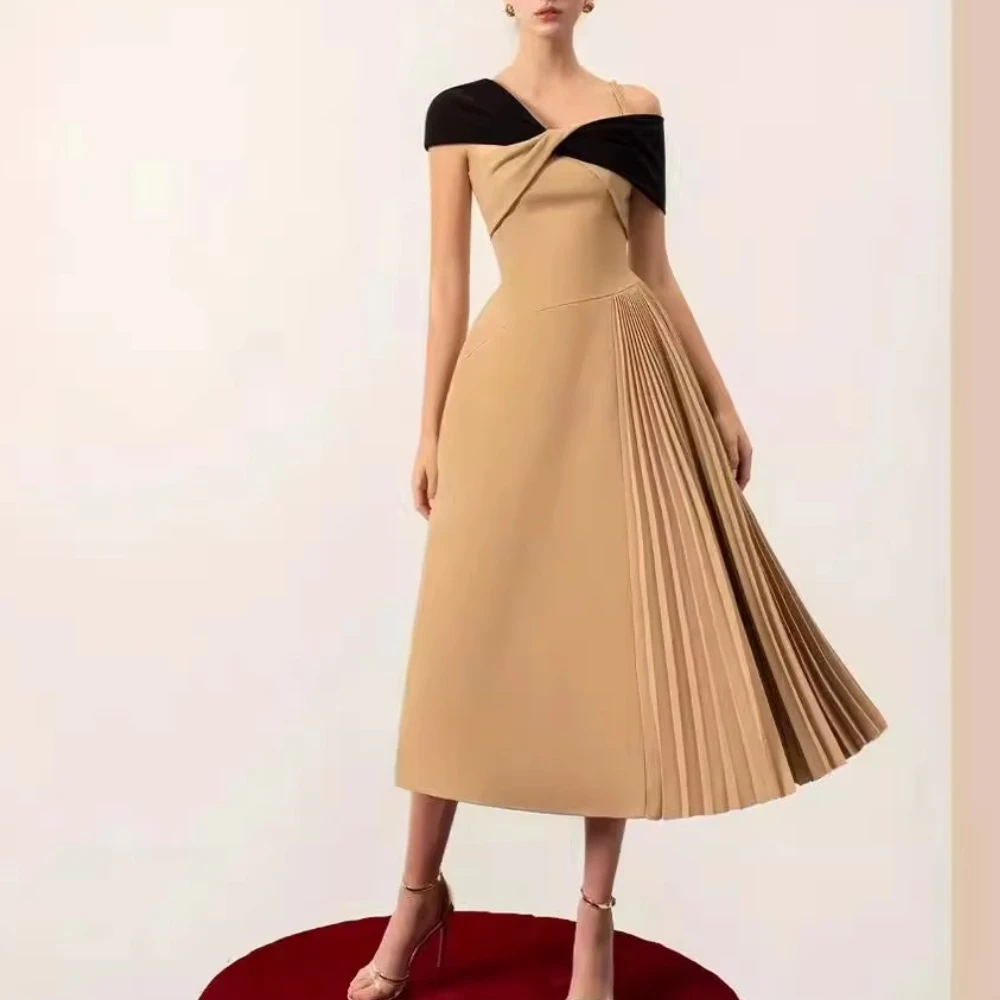 Vintage Prom Dresses Large Pleated Pendulum Dress Splicing Solid Patchwork Pattern High Quality Evening Party Gowns Customized