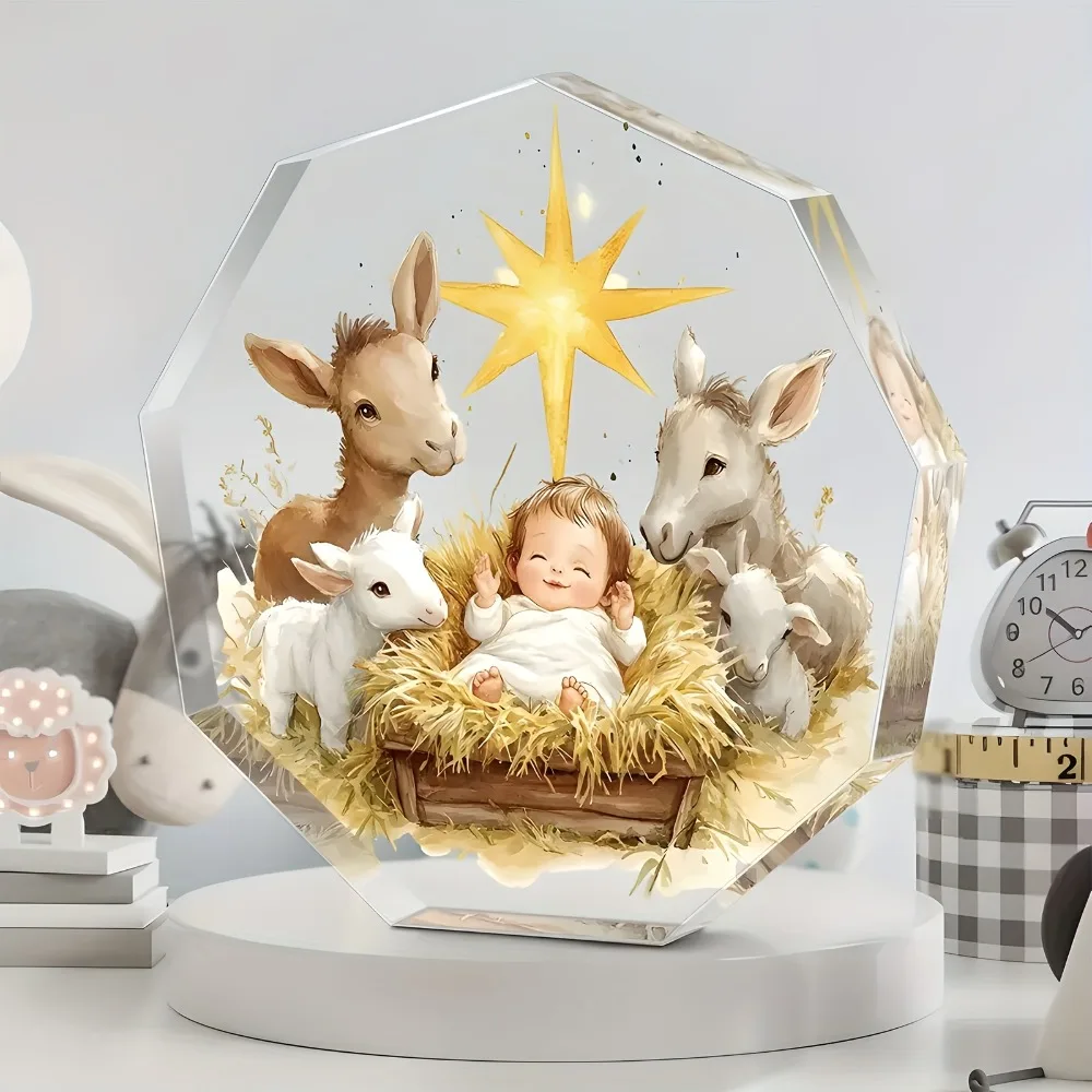 CIFBUY Acrylic Nativity Plaque 2D Flat Elegant Religious Decor Versatile Home Desktop Display Art Ornament