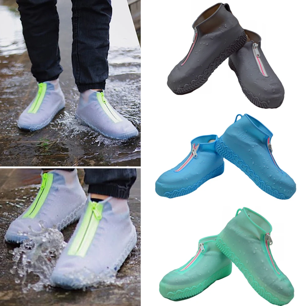 Men Shoe Covers Zipper Reusable Waterproof Shoes Case Rain Cover Women Galoshes Non Slip Overshoes Silicone Rain Cover For Shoes