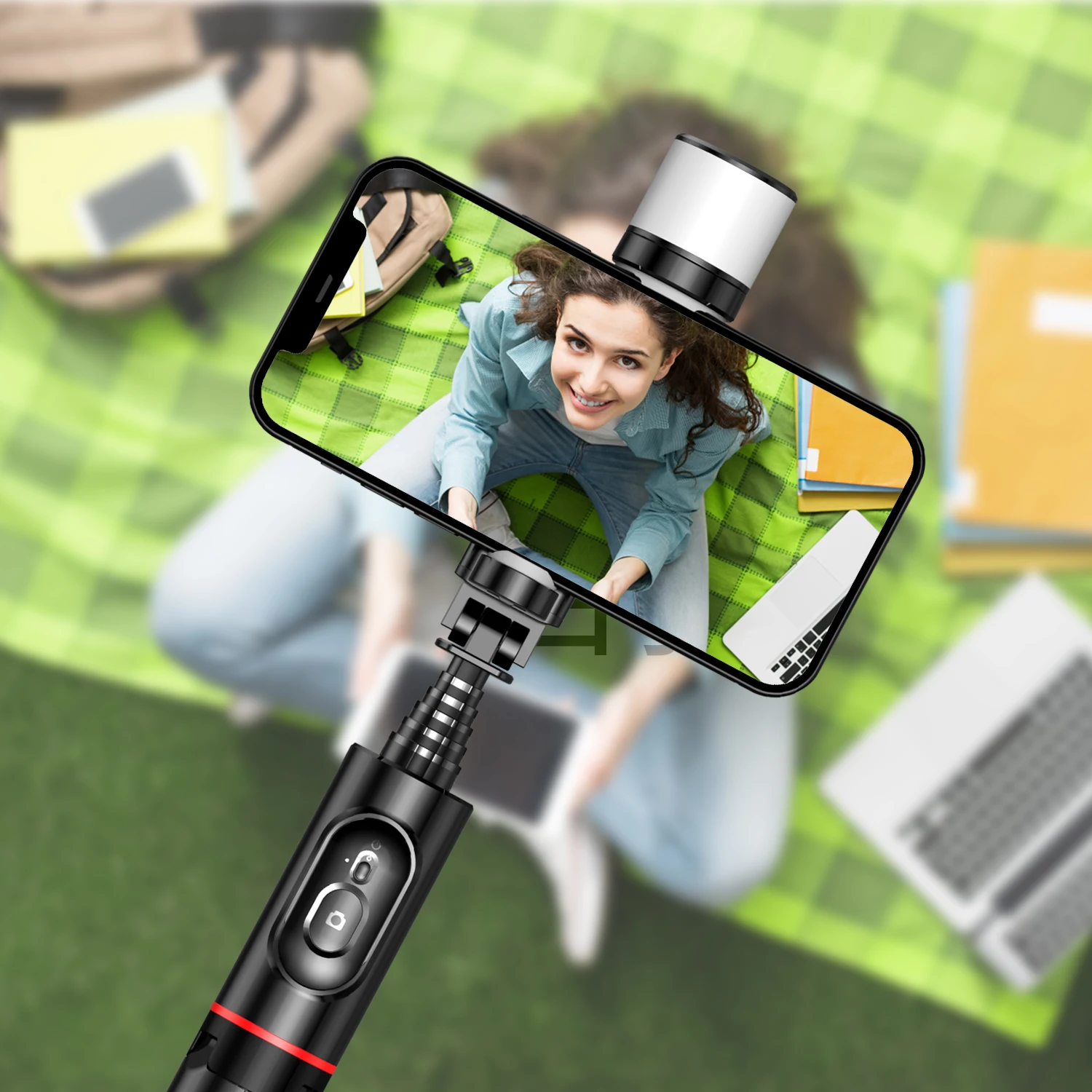 Selfieshow-Trépied de téléphone Bluetooth sans fil, lumière de remplissage télescopique, perche à selfie, stabilisateur pour Huawei, iPhone 13, Android, Xiaomi, Q12 baton telescopique selfi pour téléphone perche à self