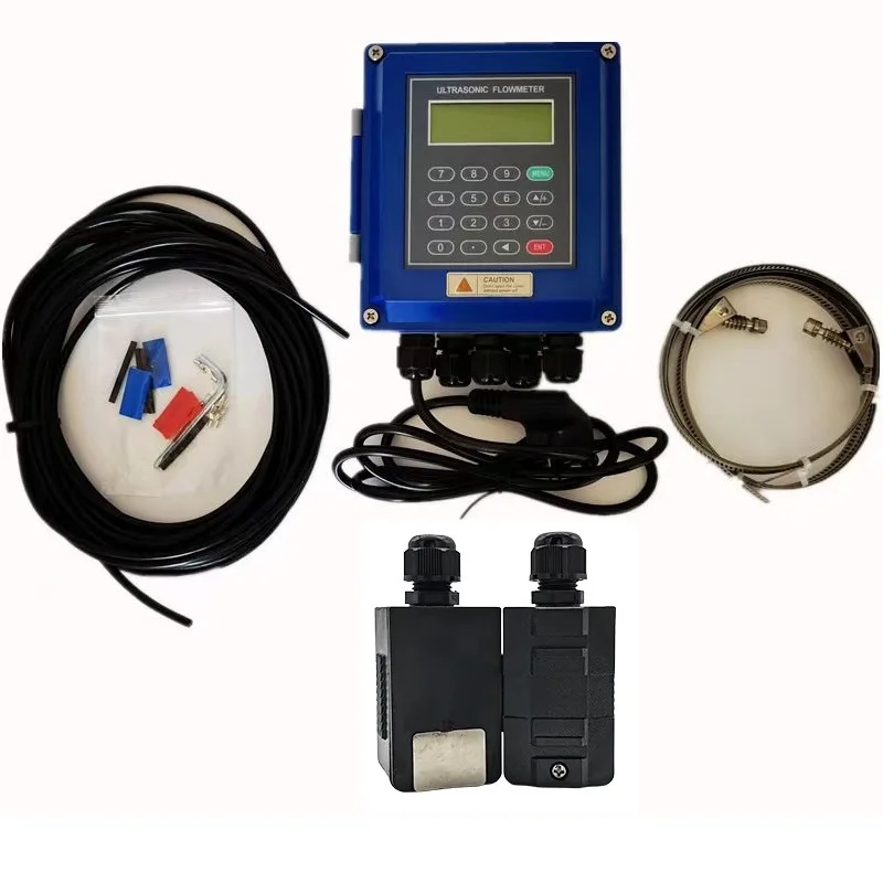 TUF-2000B 15-700mm Heat Wall Mounted Ultrasonic Water Flowmeter TS-2-H TM-1-H -30℃-160℃ Liquid Flow Speed Tester RS232 Modbus