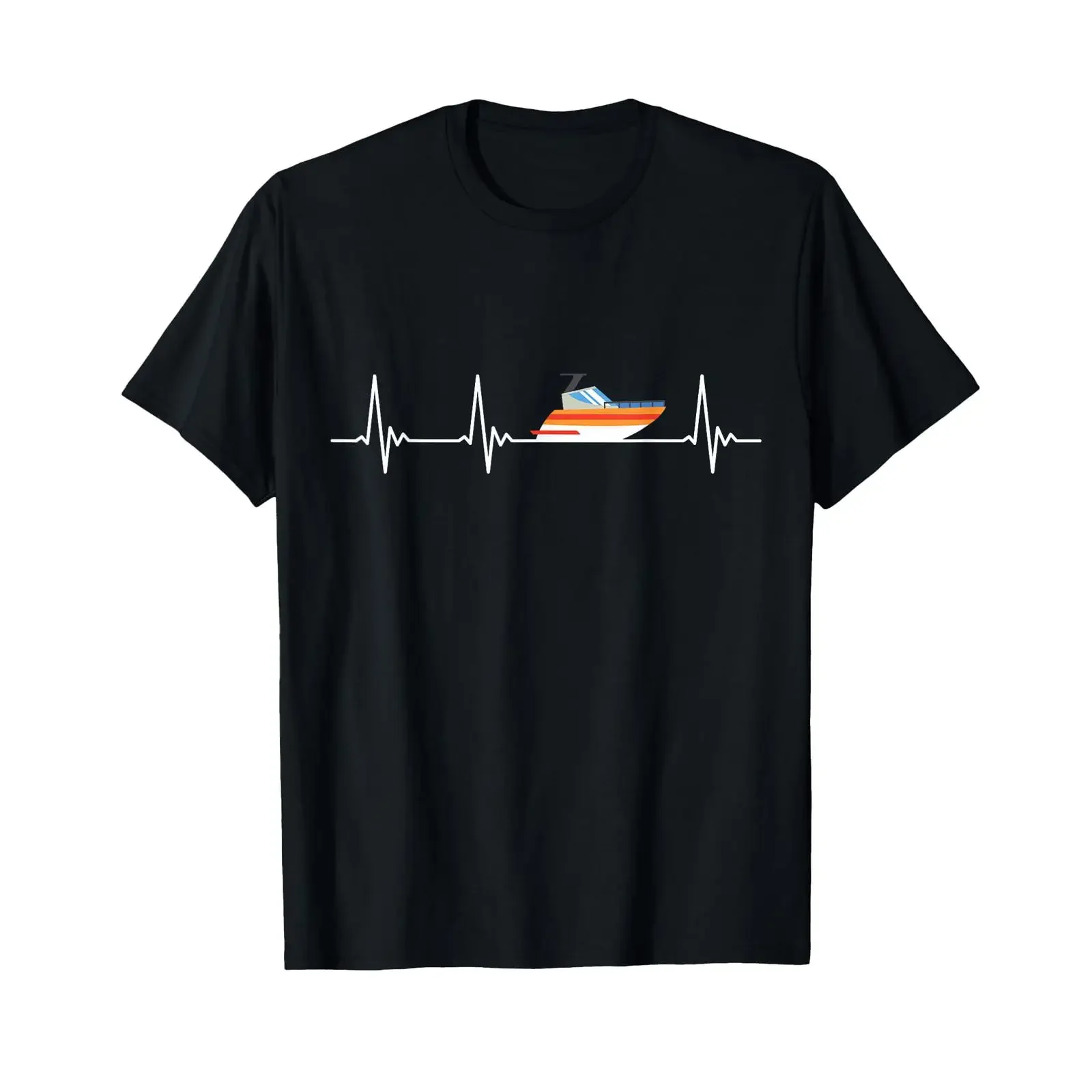 Motorboat Yacht Heartbeat ECG Boat Captain Skipper T Shirt vintage Washed Top For Everyday Wear Casual Stretched Slightly Soft