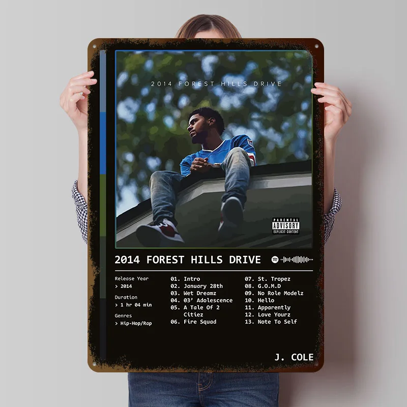 2014 Forest Hills Drive (2014) Album By J. Cole Tinplate Posters Customizable Wall Art Retro Vintage Metal Signs for Home Room