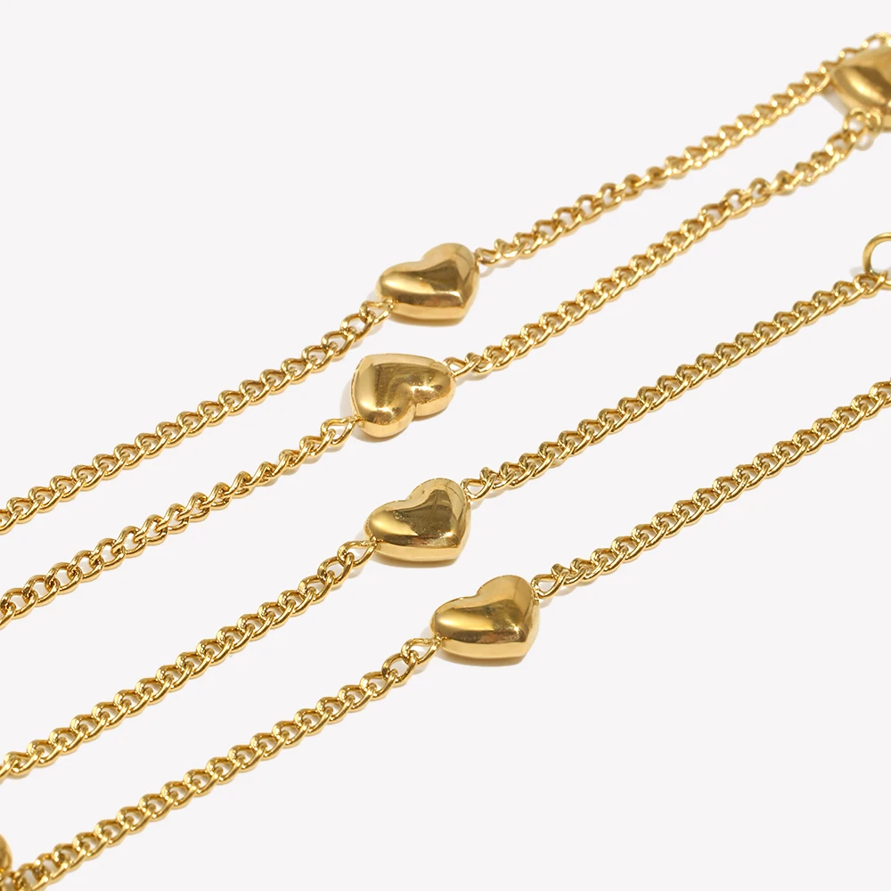 E.B.belle Heart Chain Bracelet Necklace Simple Stainless Steel Women\'s Hand Bracelets Sweet Style 18K Gold Plated Jewelry Set