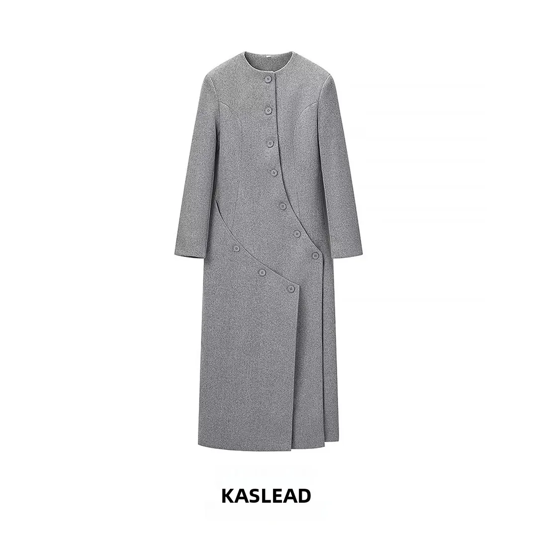 

KASLEAD New Faionable Long Woolen Coat for Women Multi-Buled Street Sle Polyester Fiber Winter Outerwear