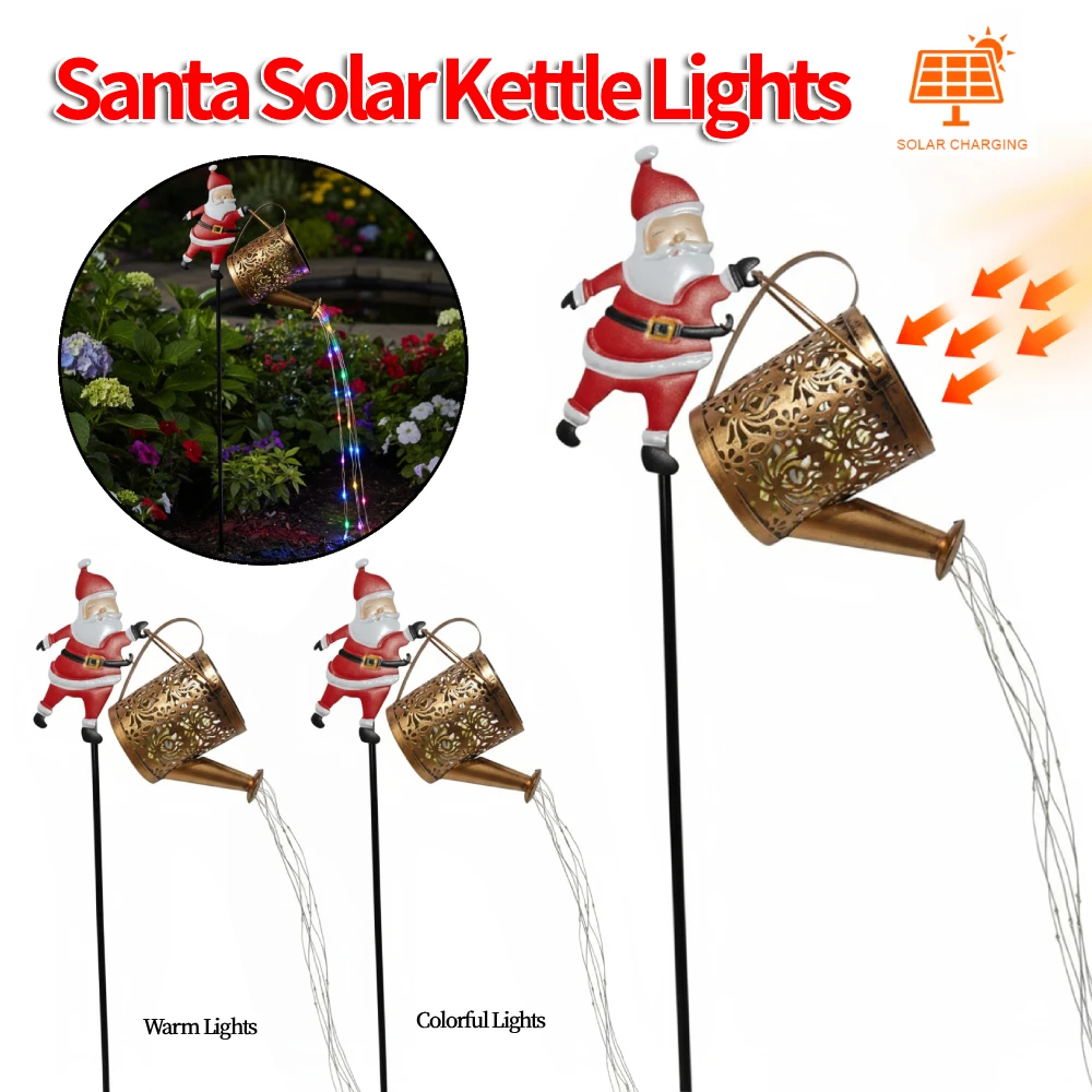 

Солнечный чайник-снеговик, уличные садовые фонари, подвесной светодиодный светильник для лейки Санта-Клауса, солнечный свет для двора, лужайки, рождественского декора