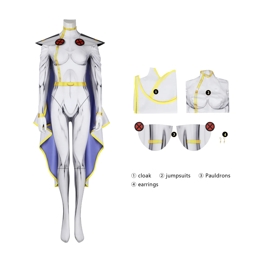 

Anime X 97 Storm Ororo Munroe Cosplay Costume Woman 3D Printing Bodysuit Zentai Jumpsuit Cloak Halloween Party Roleplay