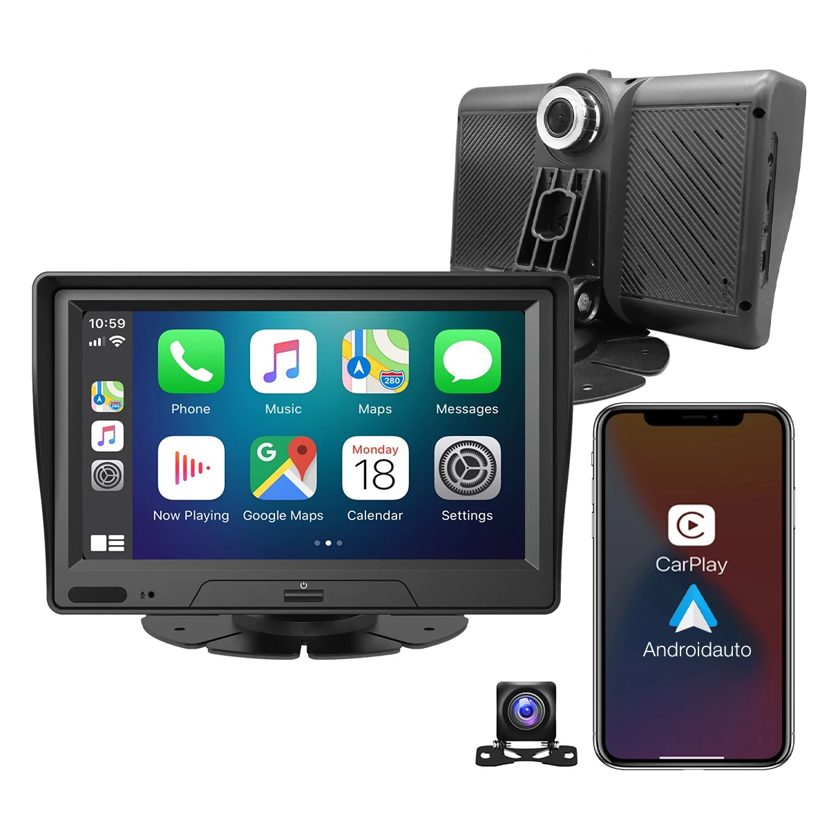 2022 nuovo Carplay portatile Android Auto 7 pollici navigazione GPS per Auto DVR videoregistratore anteriore e posteriore HD Dual camera BT WIFI FM TMC