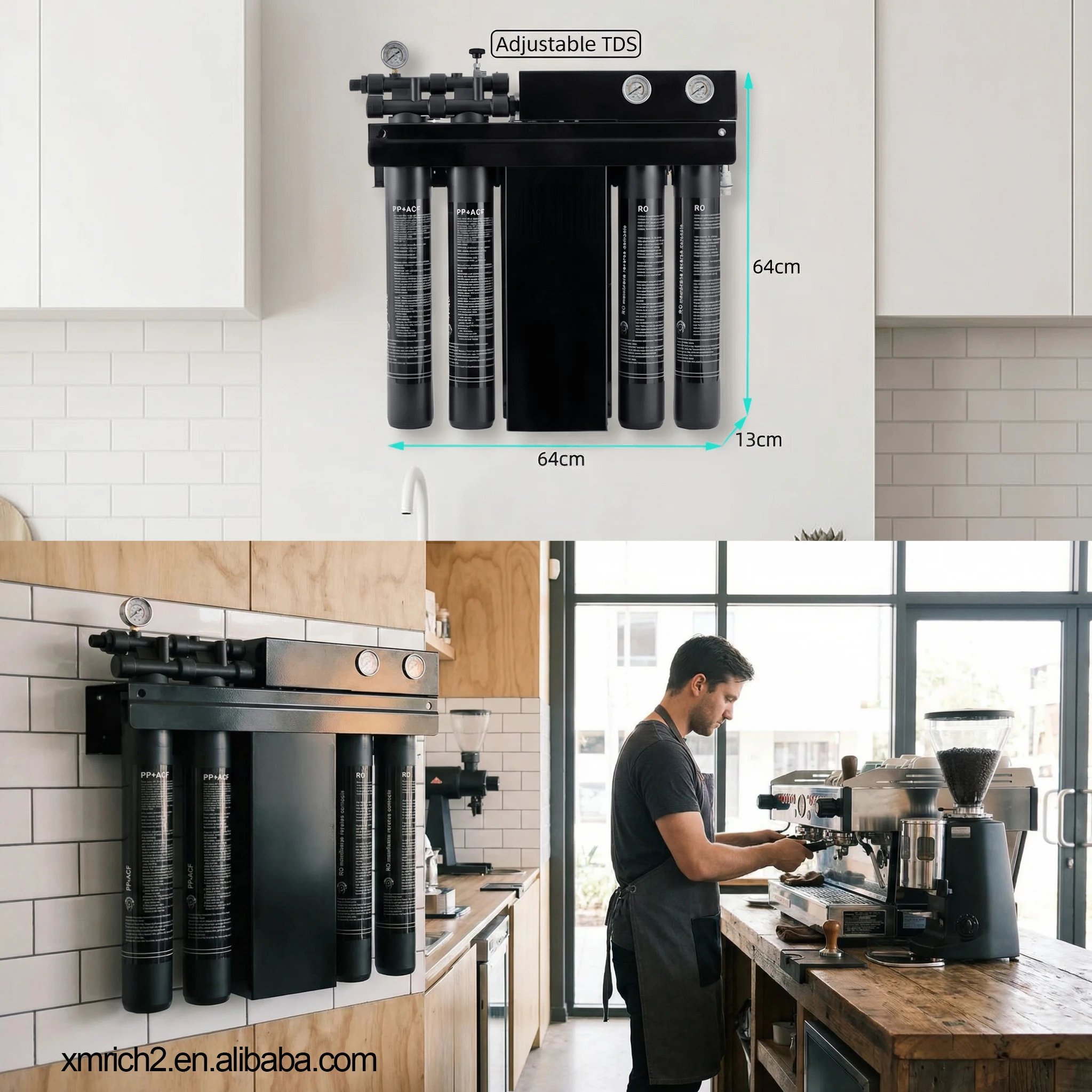 2000GPD 5LPM RO Reverse Osmosis Water Purifier System With TDS Adjustable 3 Outlet For Ice Machine Coffee Shop Commercial Use
