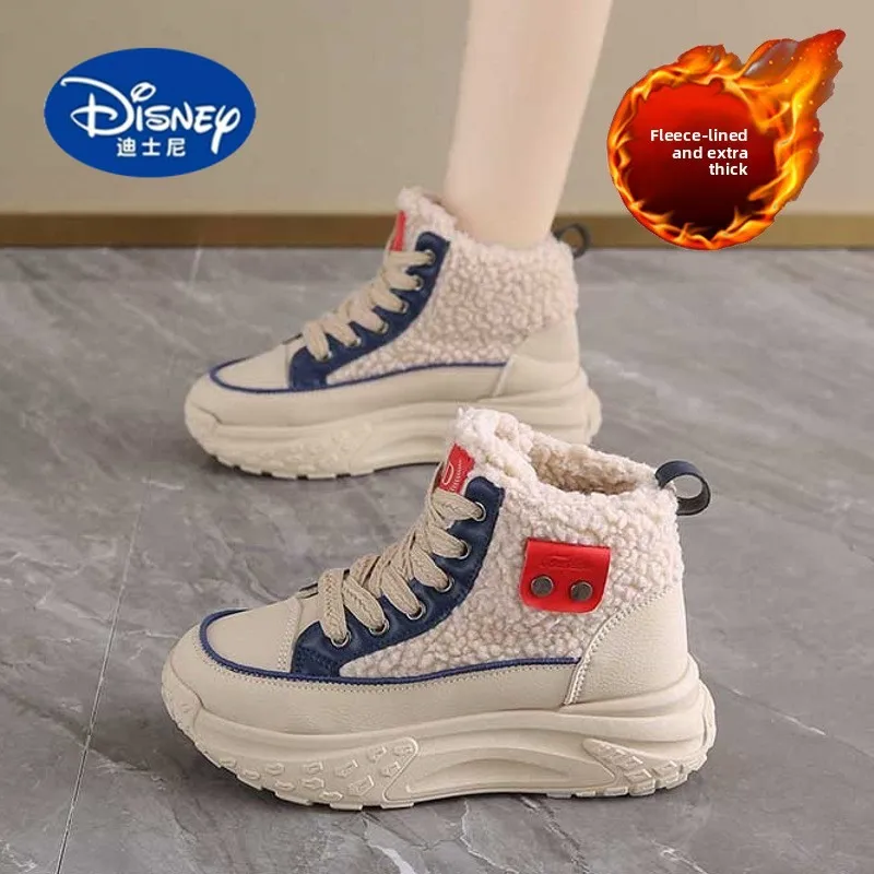 

Disney 2025 Winter Fleece-Lined High-Top Snow Boots for Women: Korean Style Platform Height-Increasing Warm Short Boots