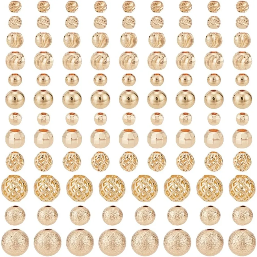 

120 шт., бусины-разделители из 14-каратного золота, 4/5/6/8 мм, латунные круглые бусины, металлические свободные бусины, долговечные прокладки для глиняной бусины