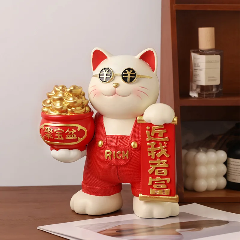Figura Decorativa de Gato de la Suerte, Adorno para el Hogar, Sala de Estar, Entrada, Vinoteca, Mueble para TV, Regalo de Inauguración de Casa o Negocio