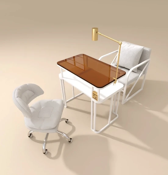 Brown Glass Top Beauty Saloon Equipment Nail Art Table Desk 1 2 3 Person Seater Manicure Tech Table