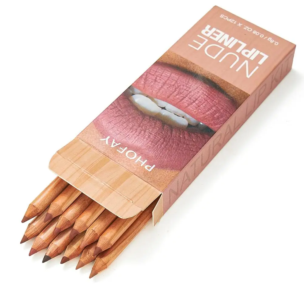 12pcs Nude Lip Line ชุดกันน้ํา Long Lasting Weightless LIPS ปากกาแต่งหน้าชุด NATURAL Nude สีน้ําตาล Lip Liner Matte Soft