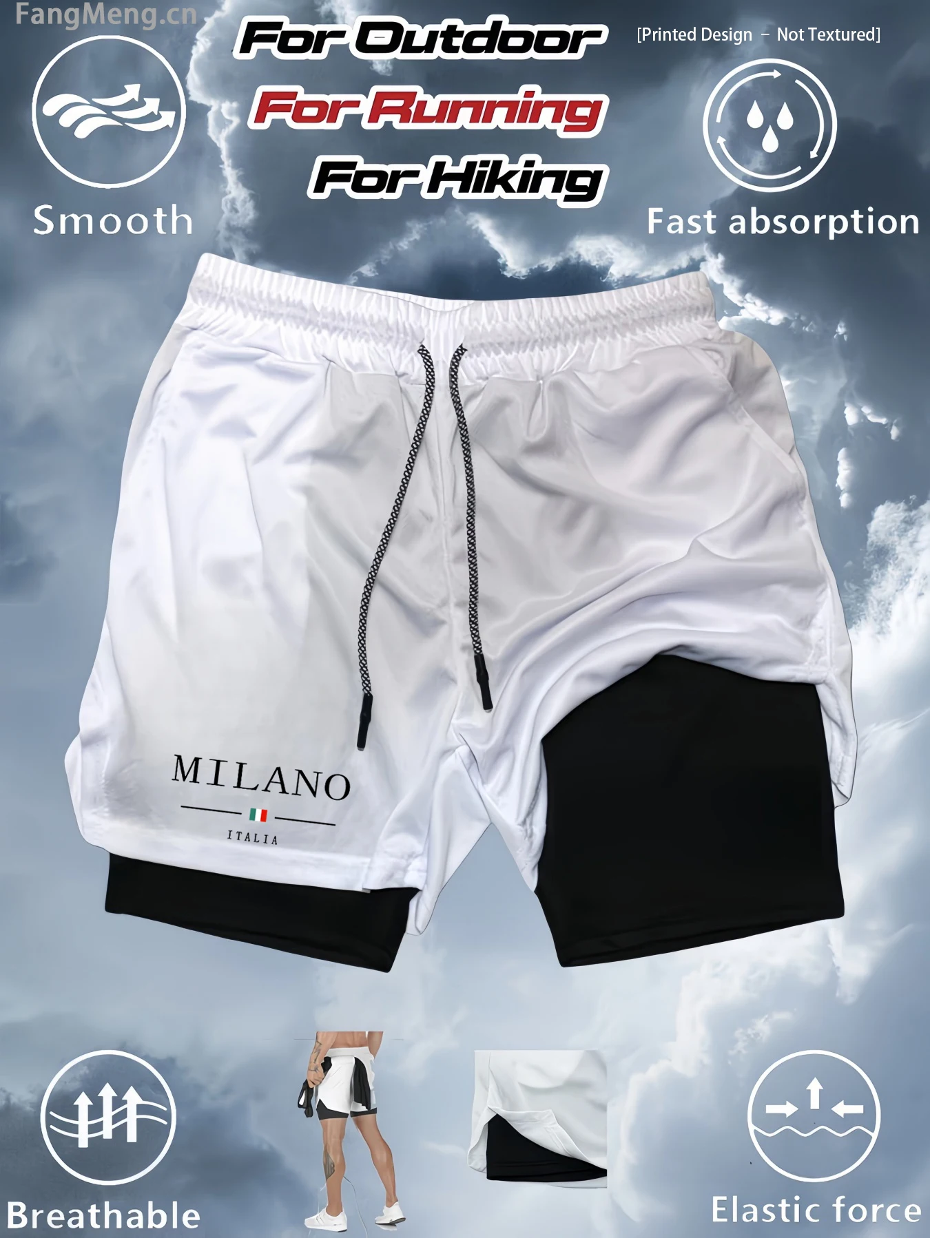 

Summer men's compressed fitness shorts, fashionable printed sportswear pants, double-layer design, quick-drying, basketball, mus