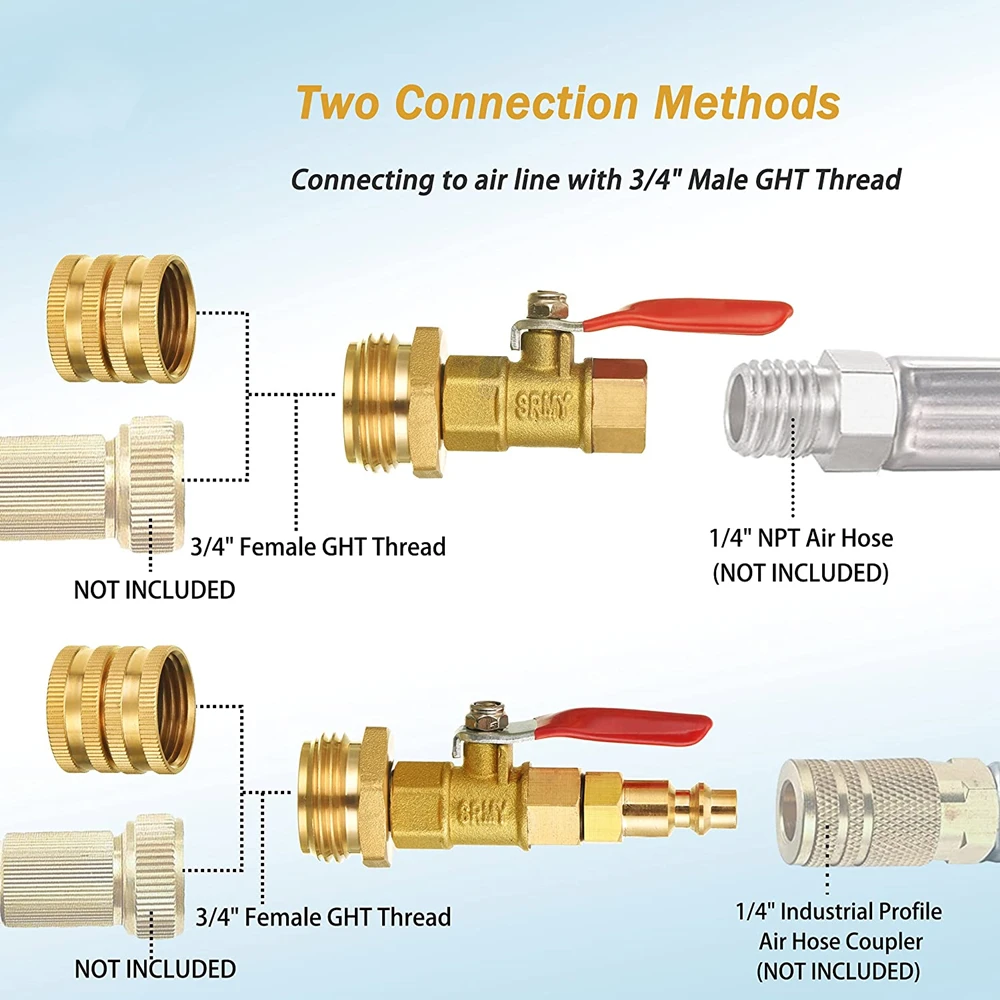 2pc RV Winterize Blowout Adapter Kit Quick Connect Blowout Adapter Kit with Female Male GHT Connector for RV Boat Camper Trailer