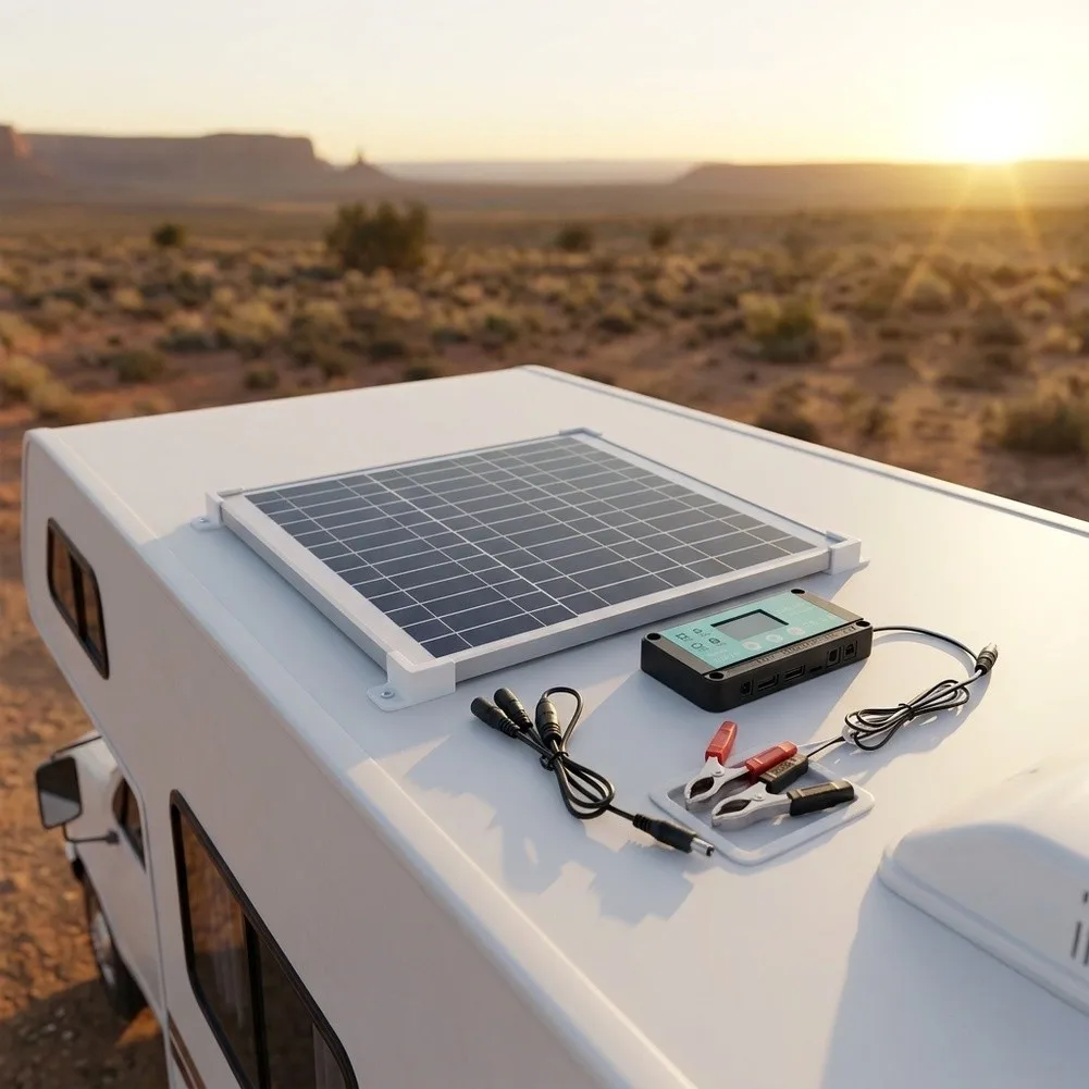 200W Dual Panel Solar Kit with 10A Controller with Clear Display for Monitoring Battery Voltage and Charging Status