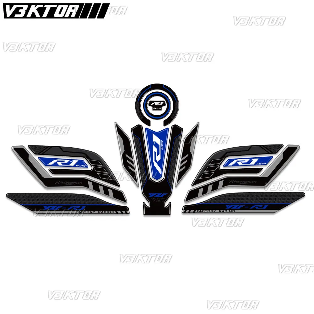 3D Resin Tank Pad Sticker Motorcycle Fuel Tank Protection Decal For R1 R1S R1M YZF R1 YZFR1 2015-2024 2023 2022 2021 2020