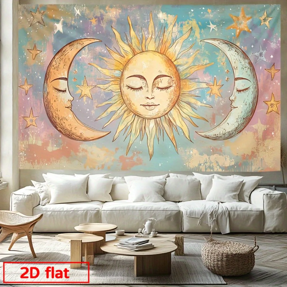 Large Celestial Sun Moon Tapestry Bohemian Wall Hanging Cosmic Decor Zodiac Star Pattern for Bedroom Living Room Art