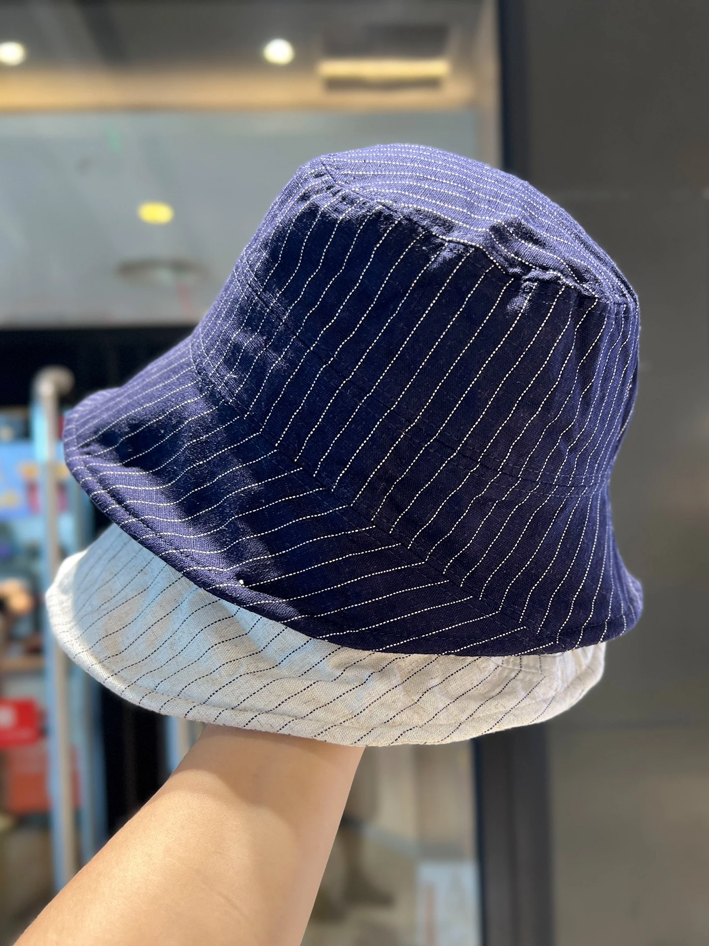 

Cotton and linen striped bucket hat girls summer breathable sun hat retro literary versatile casual basin hat