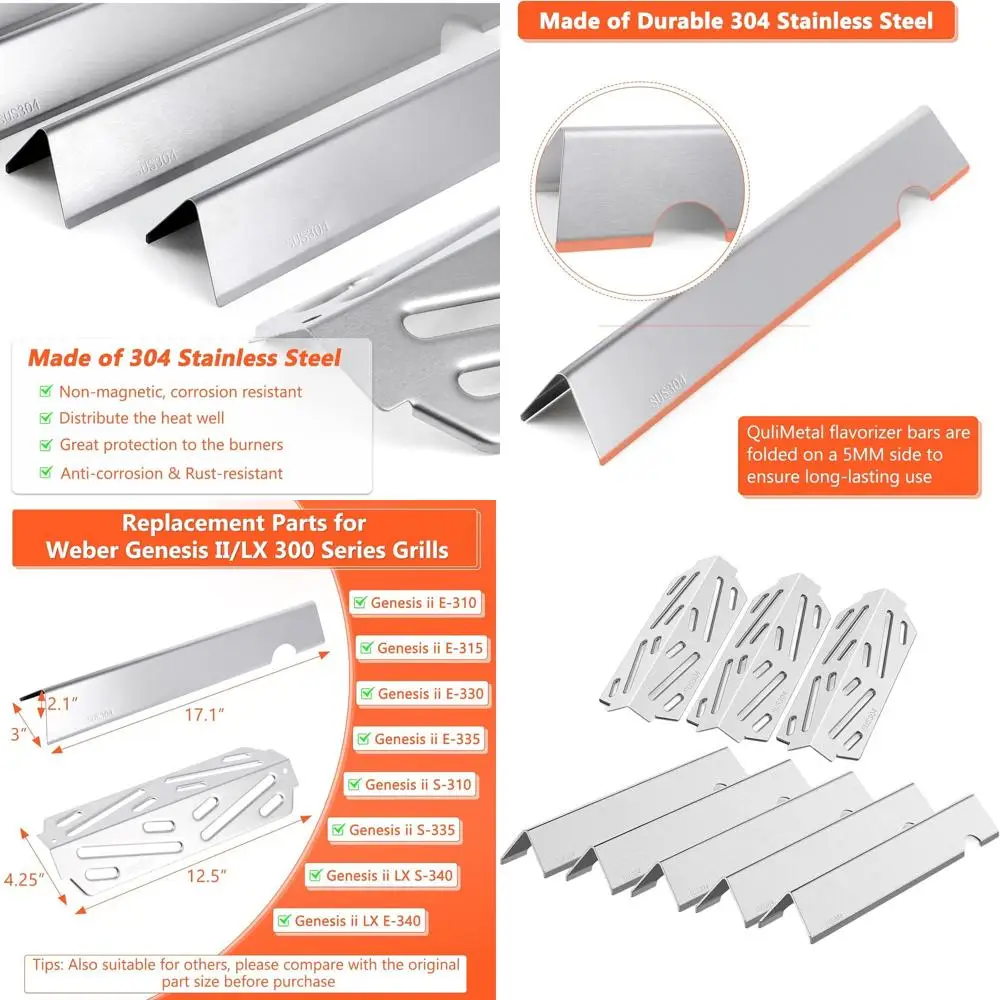 

Replacement Heat Deflector Bars for Genesis II 300/LX300, GS4, E-310, E-315, S-335 Grills, Stainless Steel Grill Parts