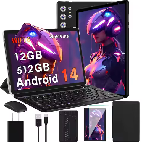 New 10.1 Inch Android 14 Tablet PC 12GB RAM 512GB ROM WiFi Bluetooth 7000mAh Battery HD Touch Screen With Free BT Keyboard CASE